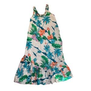 Hilo Hattie White Maxi Dress with Green and Orange Floral